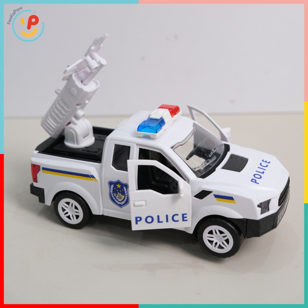 Xe cảnh sát phóng máy bay mở cửa có đèn còi chạy pin A422-25 PeeKaPaw Toys