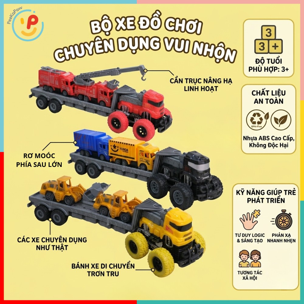 Xe tải lớn đồ chơi mô hình xe vận tải xe công trình xe cứu hoả nhiều mẫu PeeKaPaw Toys