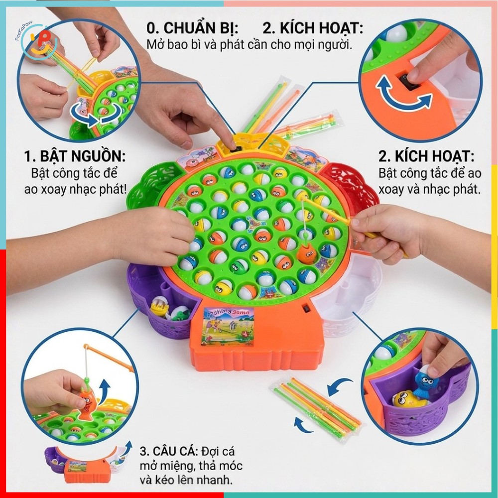 Hồ câu cá 45 con cá 5 người chơi tự xoay có nhạc 9259 PeeKaPaw Toys