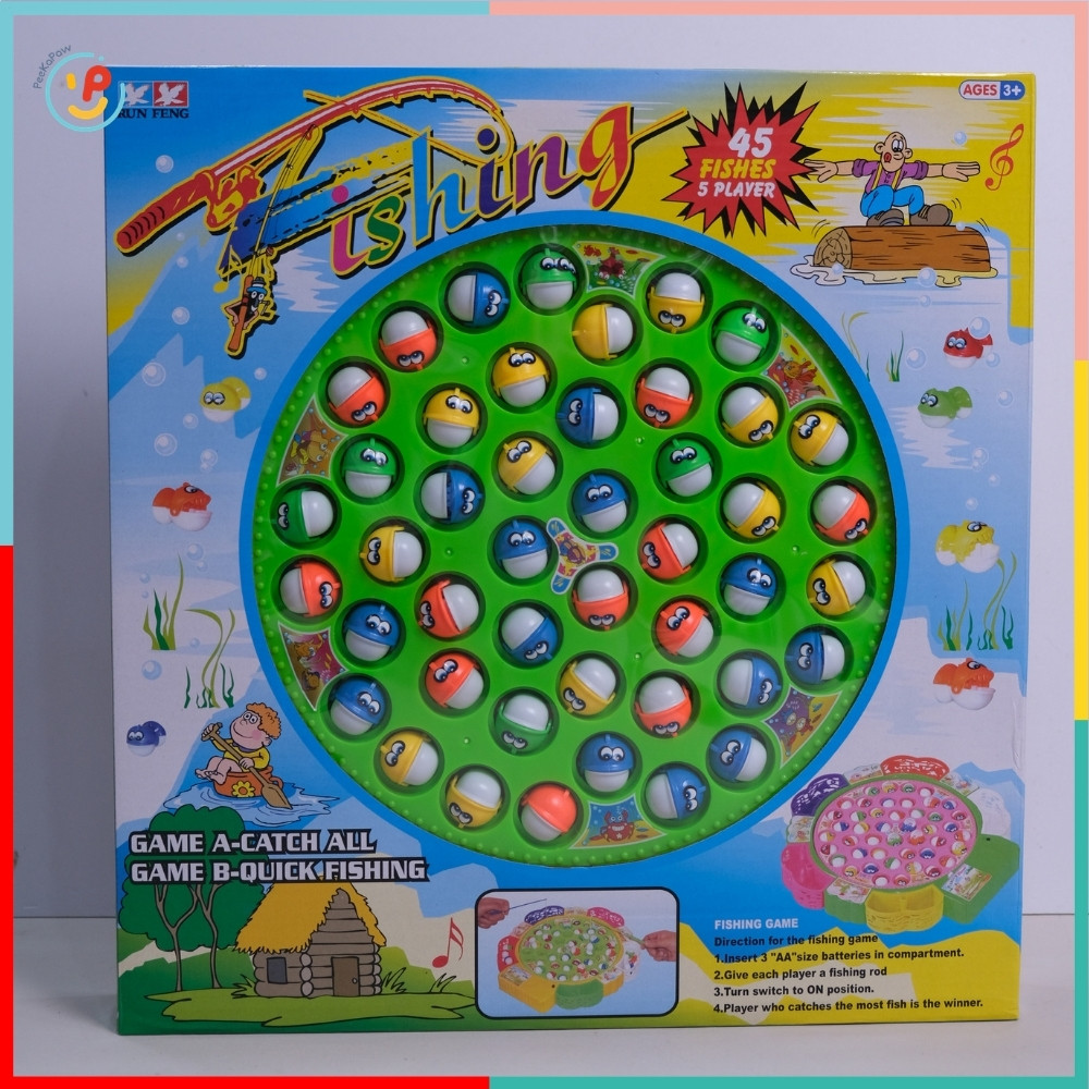 Hồ câu cá 45 con cá 5 người chơi tự xoay có nhạc 9259 PeeKaPaw Toys