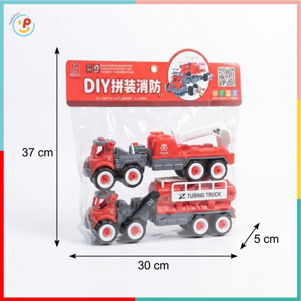 Túi 2 xe cứu hỏa xe công trình chạy đà trớn cho bé tập sửa chữa 666-223 PeeKaPaw Toys