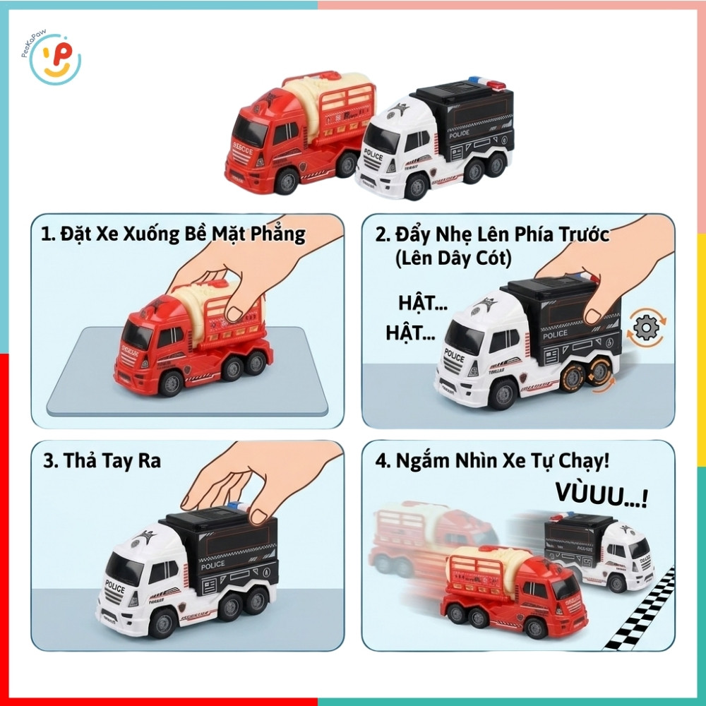 Xe cứu hoả xe cảnh sát mô hình chạy đà trớn nhiều mẫu 700-50 PeeKaPaw Toys
