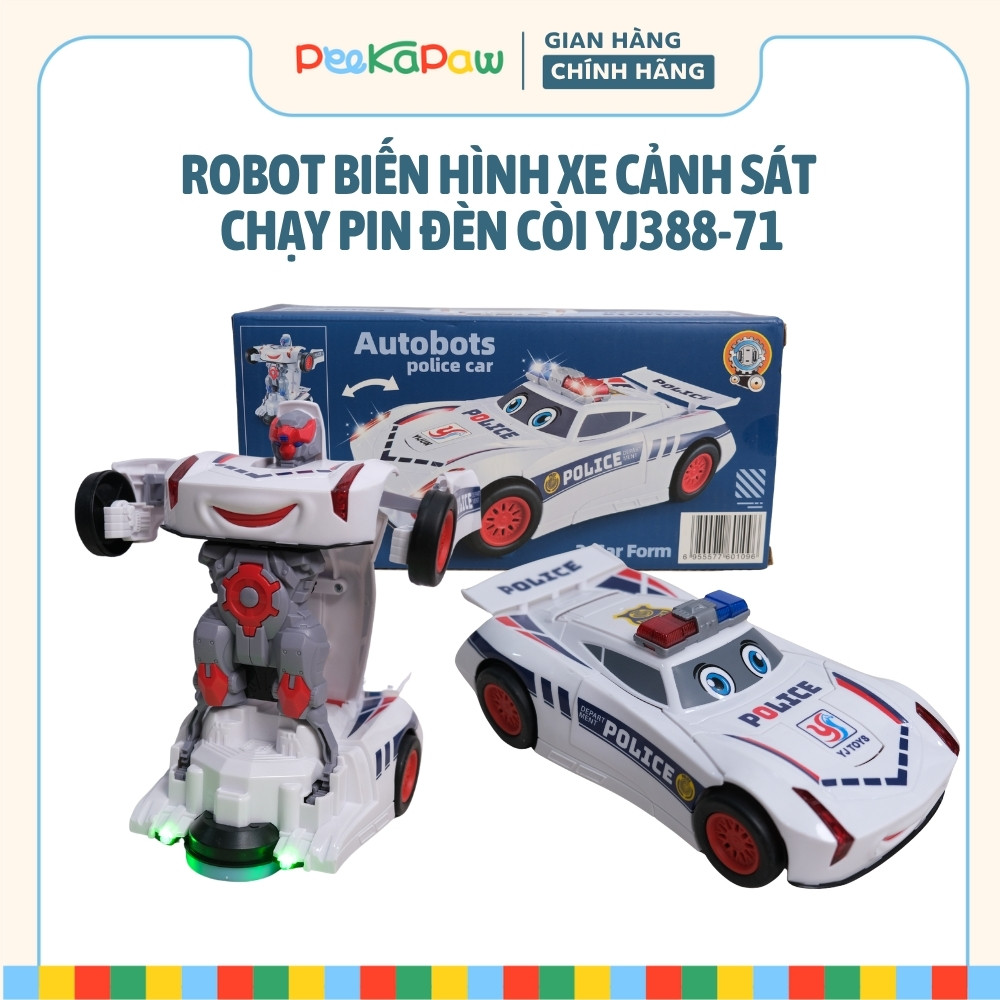 Xe cảnh sát chạy pin biến hình robot có đèn nhạc YJ388-71 PeeKaPaw Toys