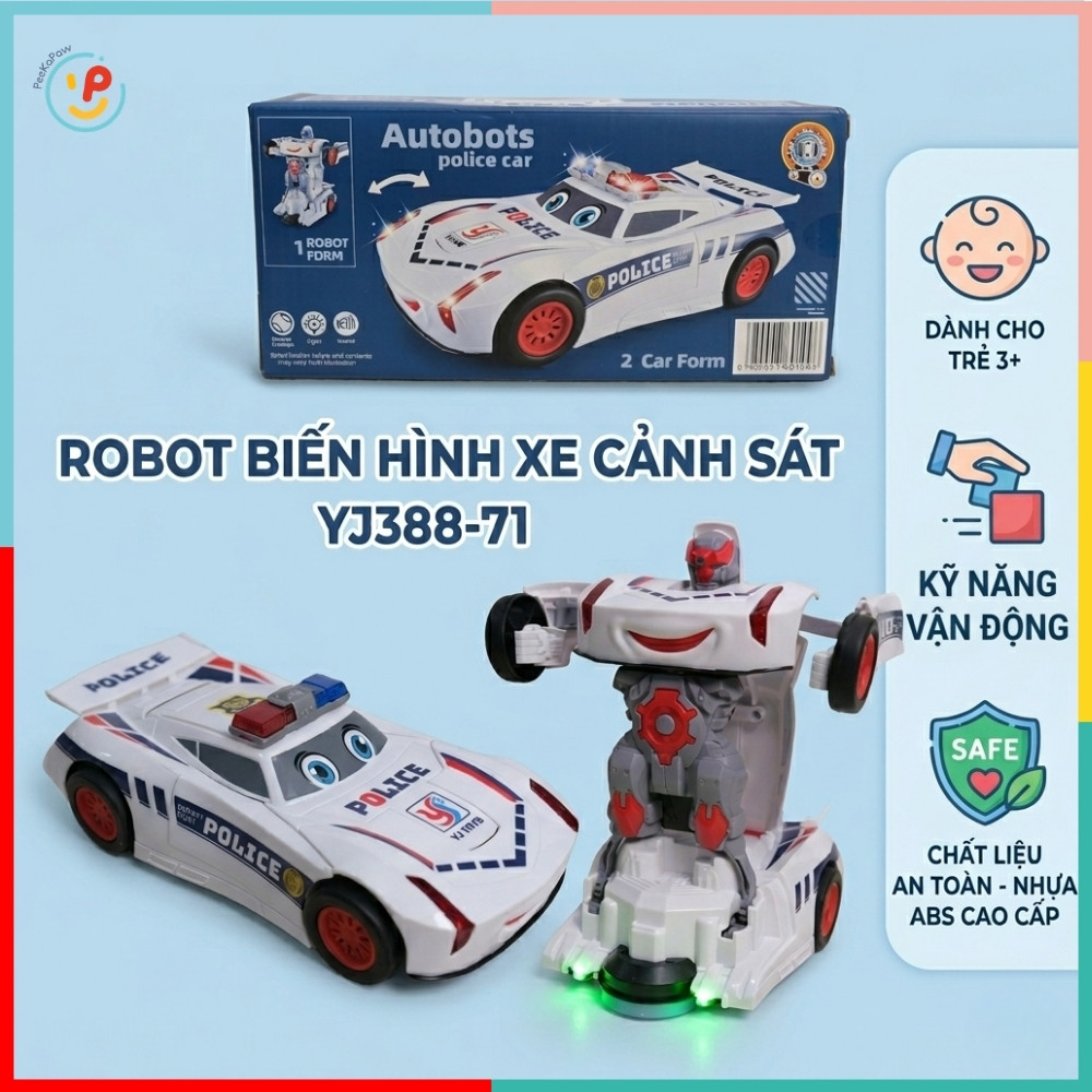 Xe cảnh sát chạy pin biến hình robot có đèn nhạc YJ388-71 PeeKaPaw Toys