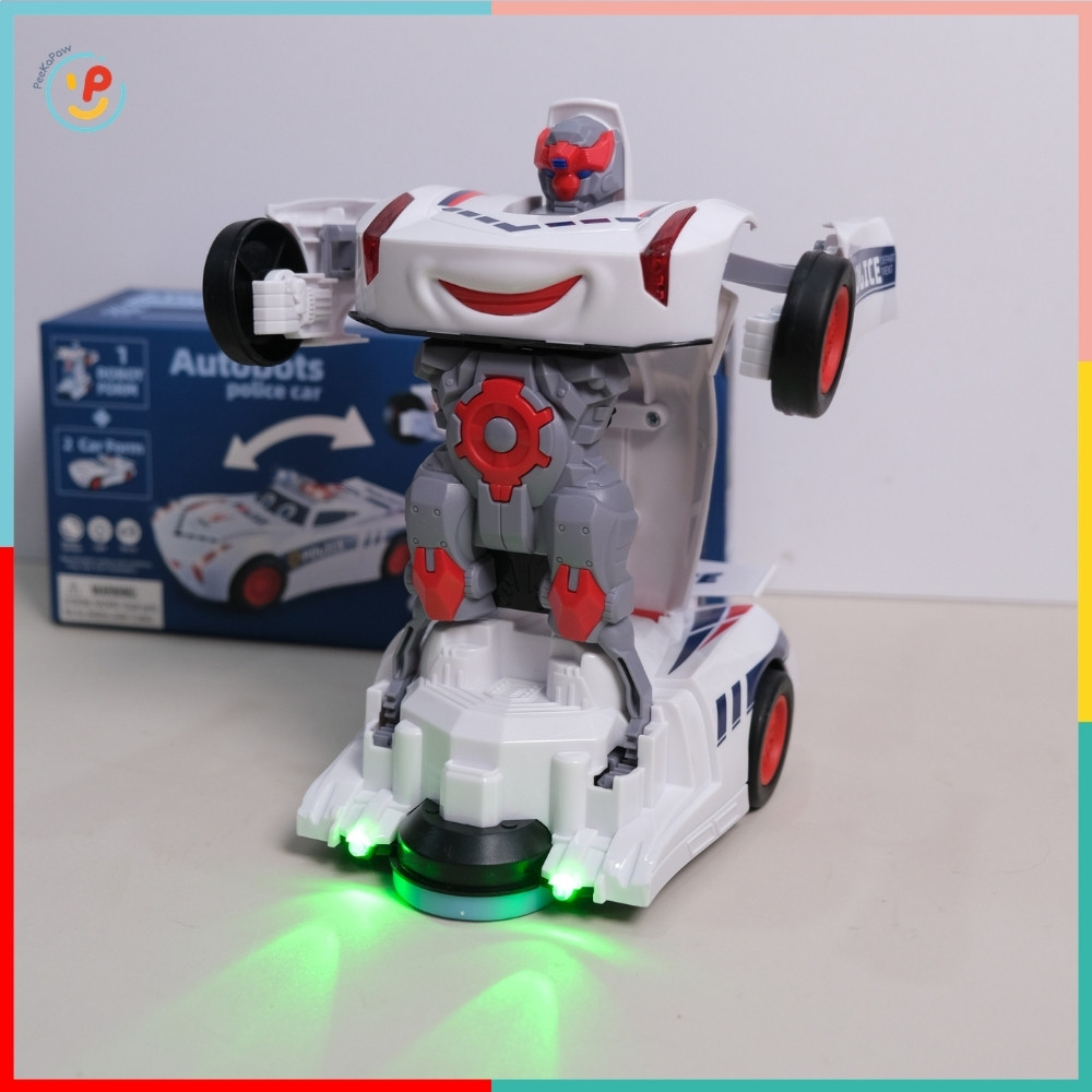 Xe cảnh sát chạy pin biến hình robot có đèn nhạc YJ388-71 PeeKaPaw Toys