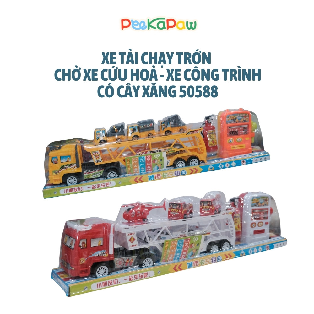 Xe Tải Chở Xe Cứu Hỏa Xe Công Trình Có Trạm Xăng 50588 PeeKaPaw Toys