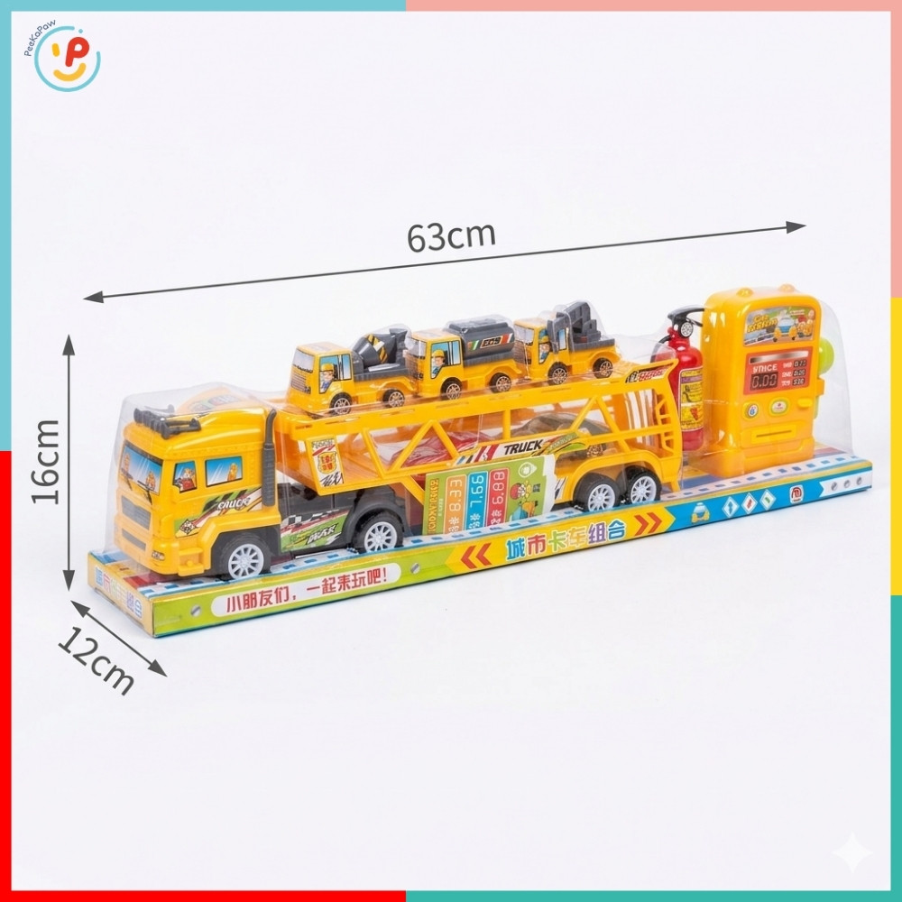 Xe Tải Chở Xe Cứu Hỏa Xe Công Trình Có Trạm Xăng 50588 PeeKaPaw Toys