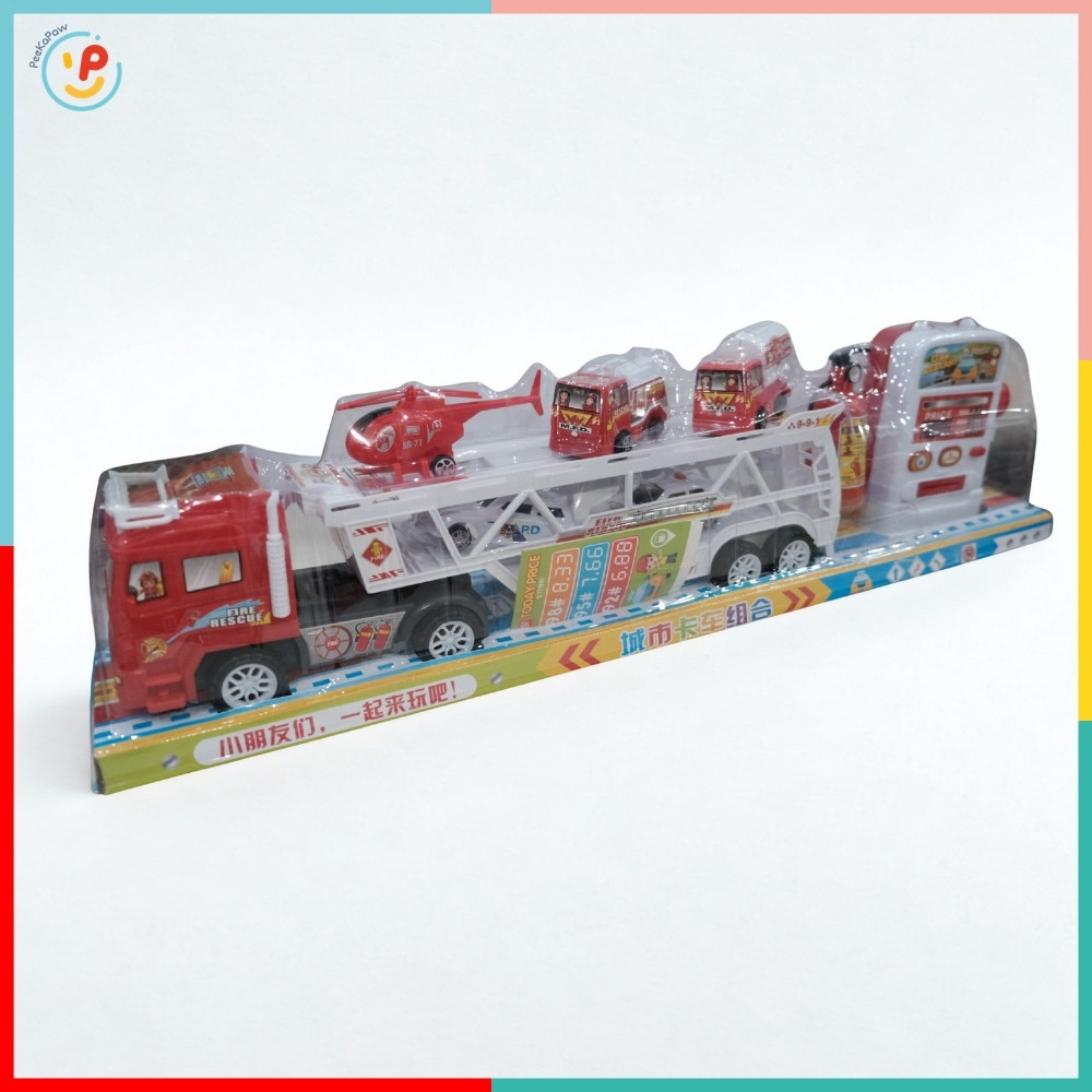 Xe Tải Chở Xe Cứu Hỏa Xe Công Trình Có Trạm Xăng 50588 PeeKaPaw Toys