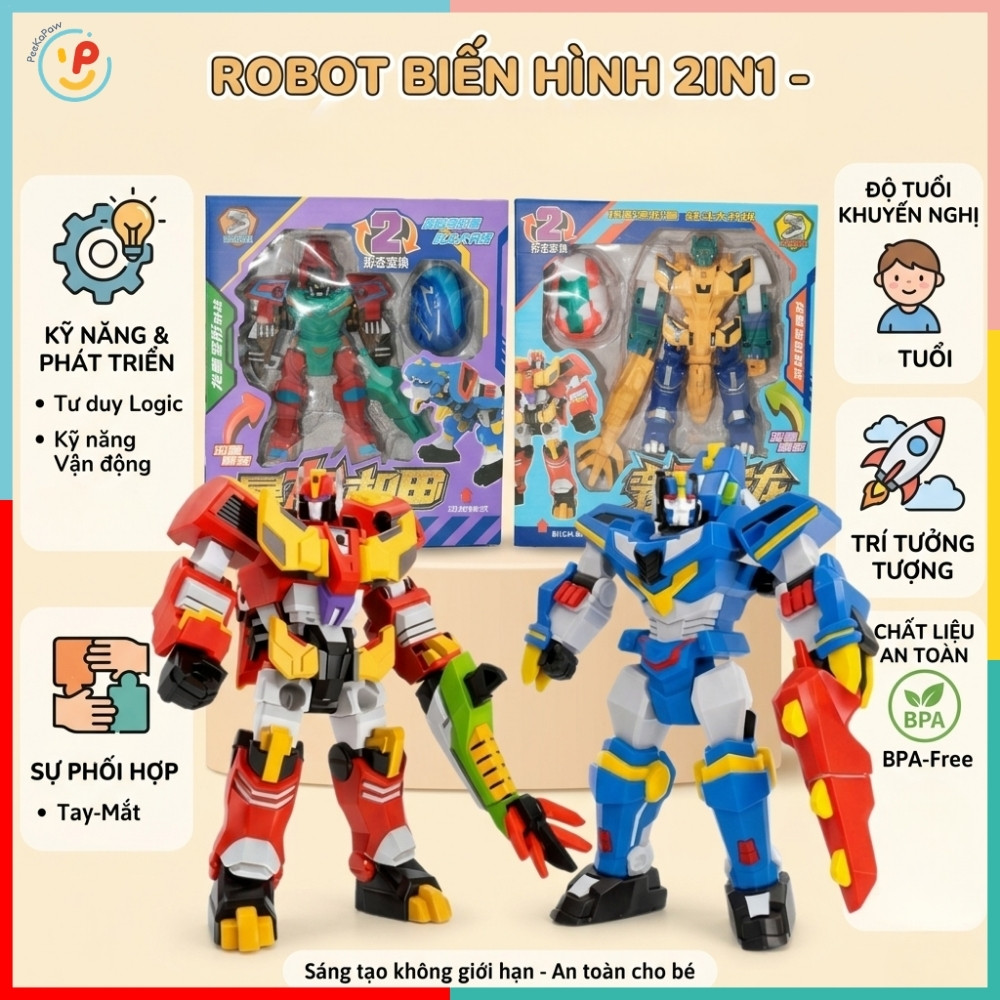 Robot Biến Hình Khủng Long 2in1 779-35 Lắp Ráp Robot Cho Bé PeeKaPaw Toys
