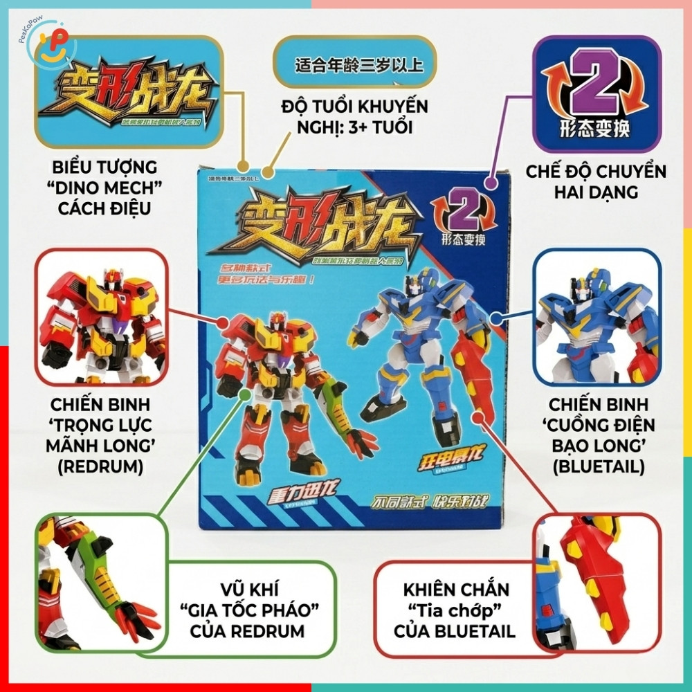 Robot Biến Hình Khủng Long 2in1 779-35 Lắp Ráp Robot Cho Bé PeeKaPaw Toys