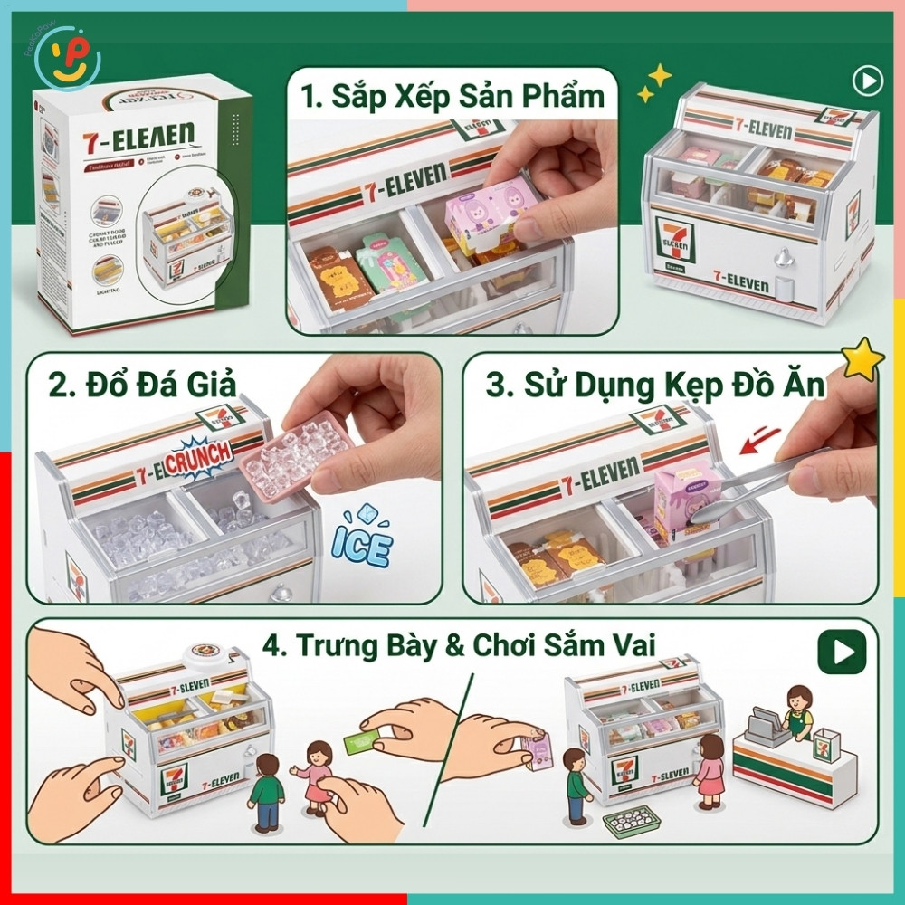 Tủ Đông Mini Đồ Chơi Mô Hình Có Đèn Hello Kitty 7 Eleven Cho Bé 2030-275A PeeKaPaw Toys