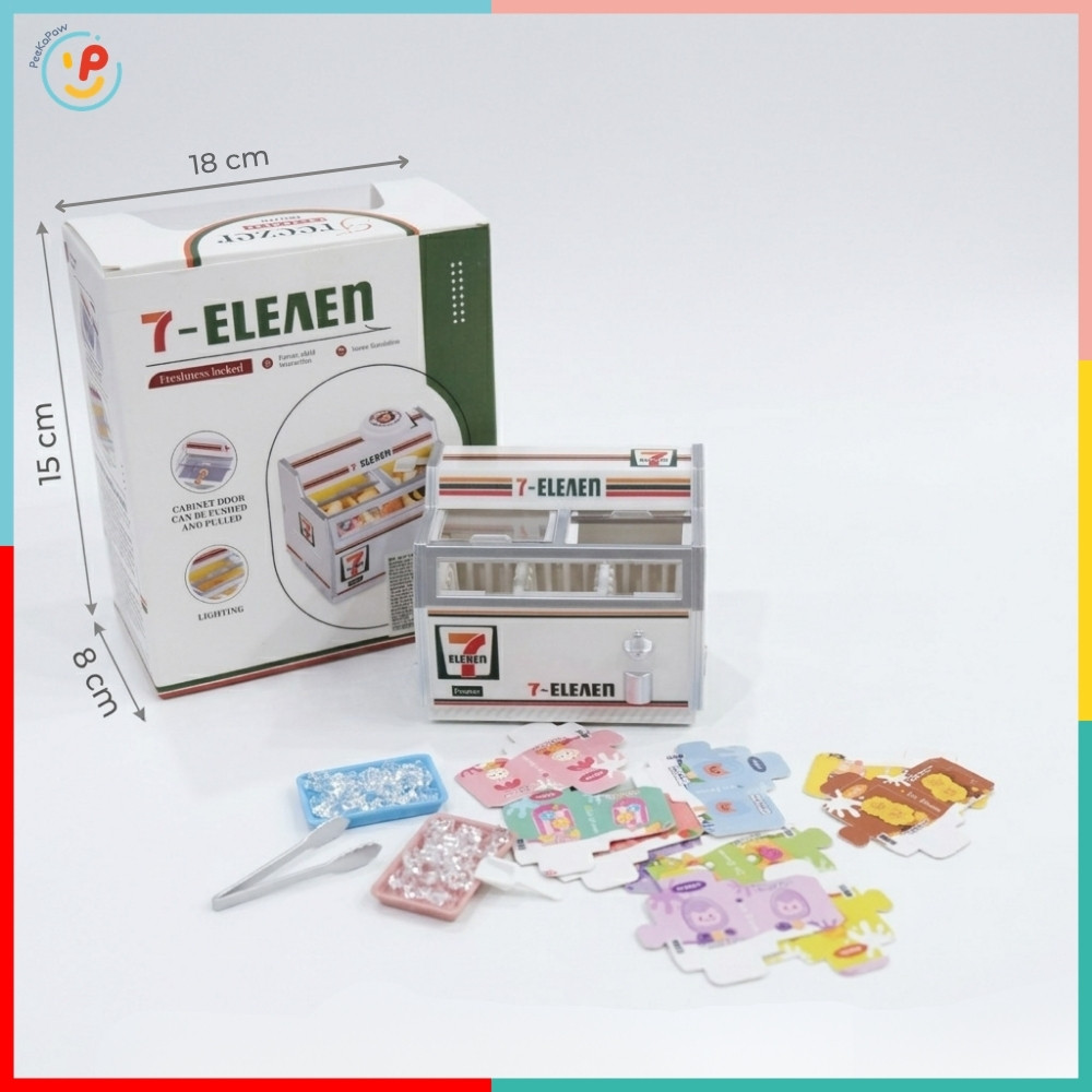 Tủ Đông Mini Đồ Chơi Mô Hình Có Đèn Hello Kitty 7 Eleven Cho Bé 2030-275A PeeKaPaw Toys