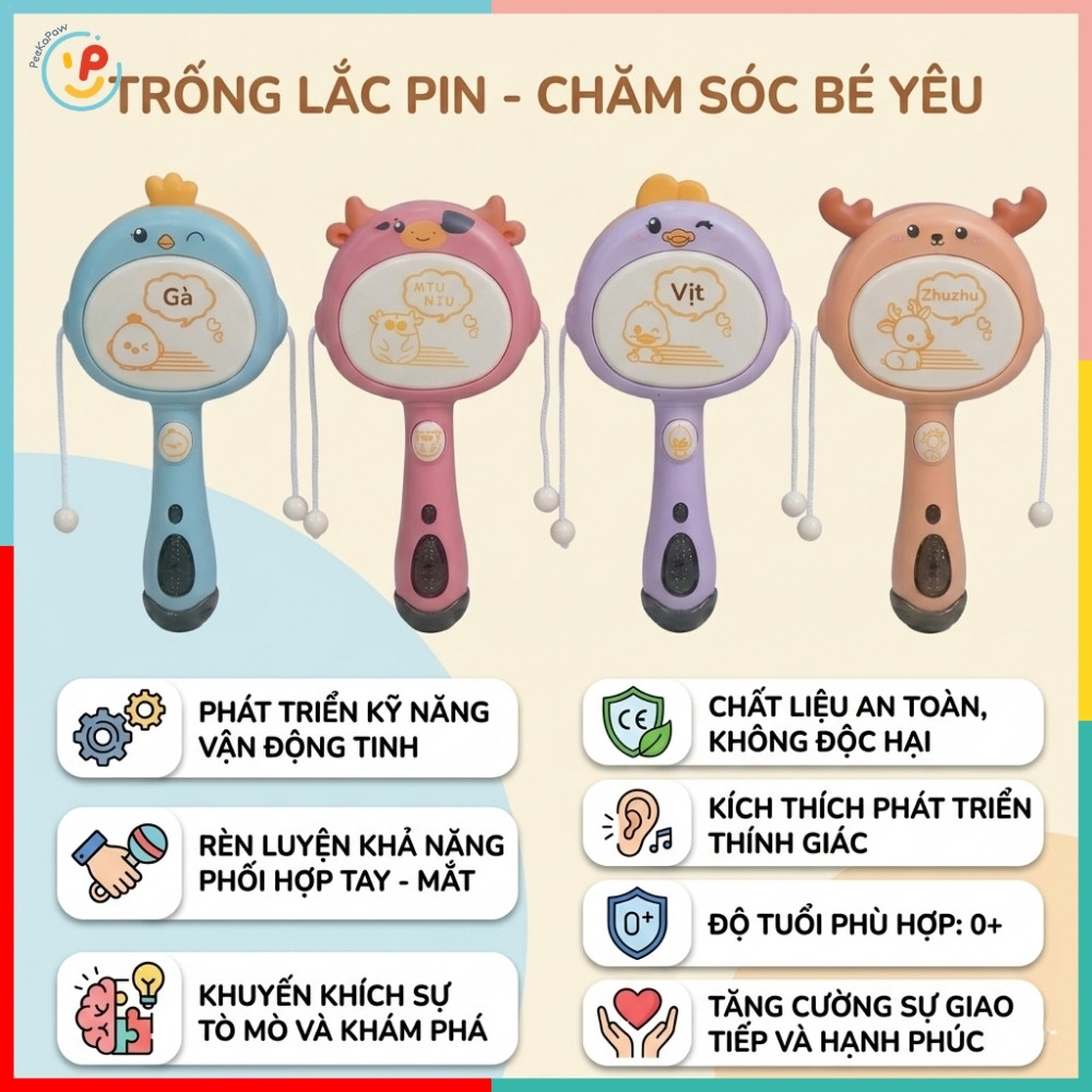 Trống Lắc Pin Đồ Chơi Âm Nhạc Cho Bé HY-953 PeeKaPaw Toys
