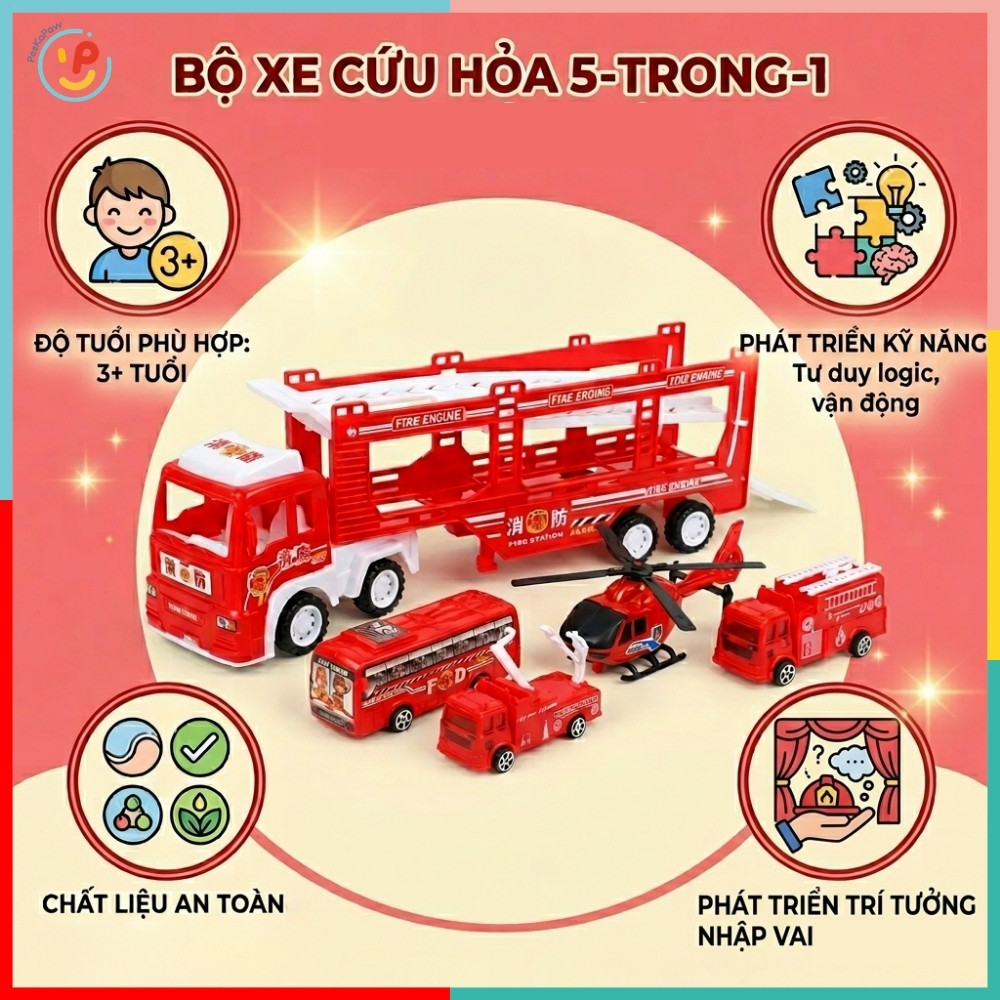 Xe Tải Chở Đội Cứu Hộ Mini Xe Cứu Hoả Máy Bay Xe Buýt 565-69 PeeKaPaw Toys
