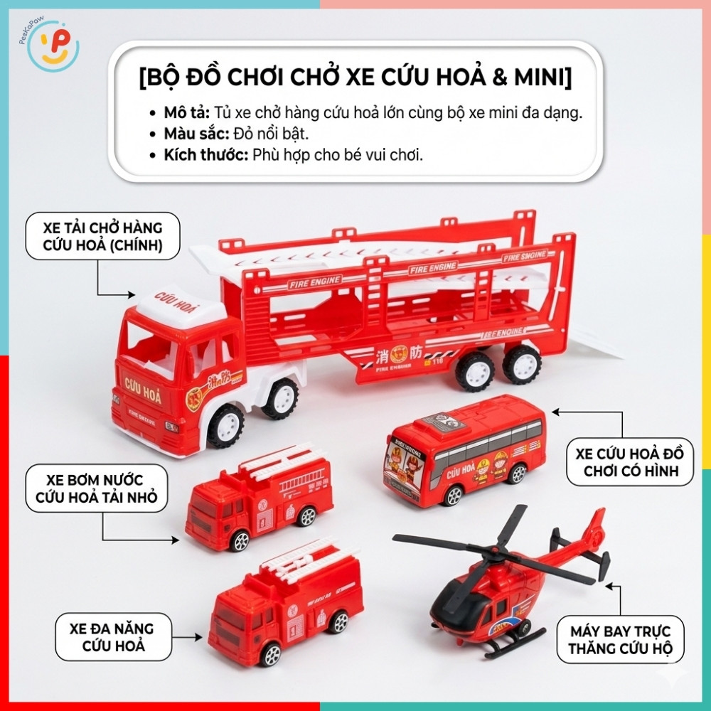 Xe Tải Chở Đội Cứu Hộ Mini Xe Cứu Hoả Máy Bay Xe Buýt 565-69 PeeKaPaw Toys
