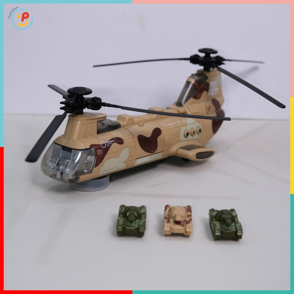 Máy Bay Trực Thăng Quân Đội Thả Xe Tăng Có Đèn Nhạc LD177A PeeKaPaw Toys