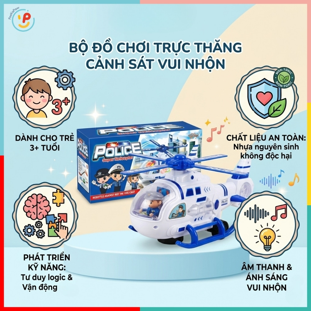 Máy Bay Trực Thăng Cảnh Sát Đồ Chơi Có Đèn Nhạc 777-82 PeeKaPaw Toys