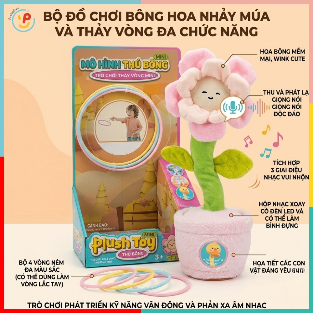 Bông Hoa Nhảy Múa Thu Giọng Nói Thảy Vòng Có Nhạc Đèn PeeKaPaw Toys