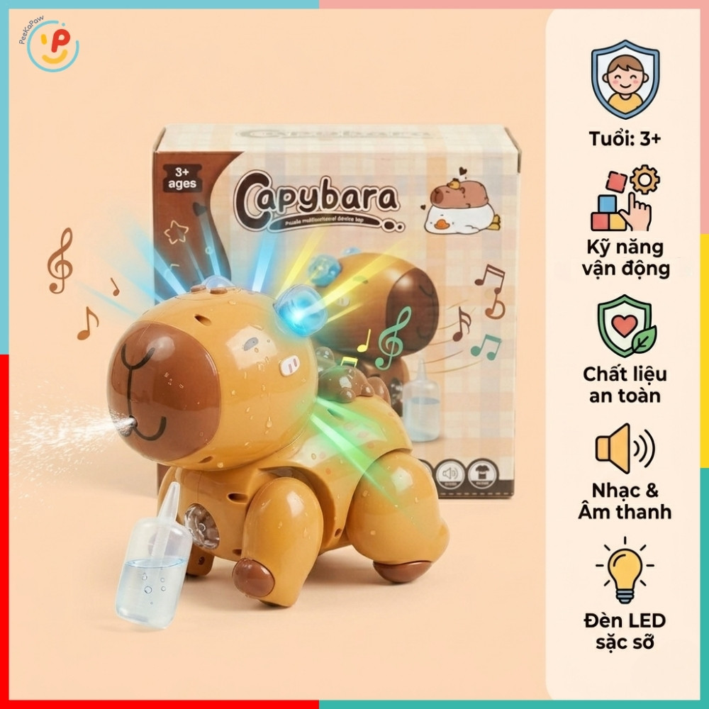 Đồ Chơi Capybara Chuột Lang Phun Nước Có Nhạc Đèn LED QF338-7C PeeKaPaw Toys