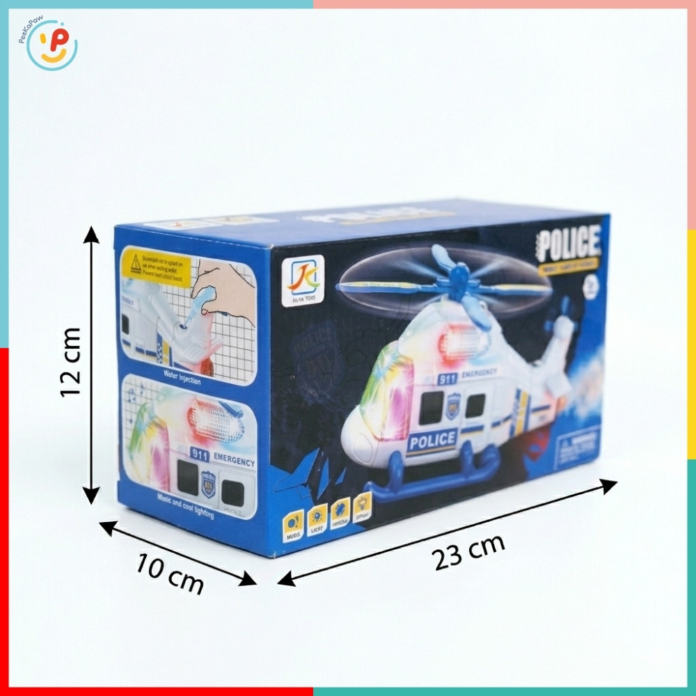 Máy Bay Trực Thăng Cảnh Sát Phun Khói 8842 Có Đèn Nhạc PeeKaPaw Toys