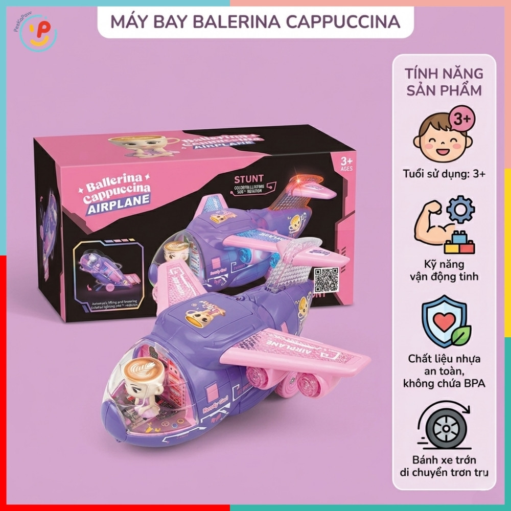 Máy Bay Ballerina Cappuccina 8866 Có Đèn Nhạc Chạy Pin PeeKaPaw Toys