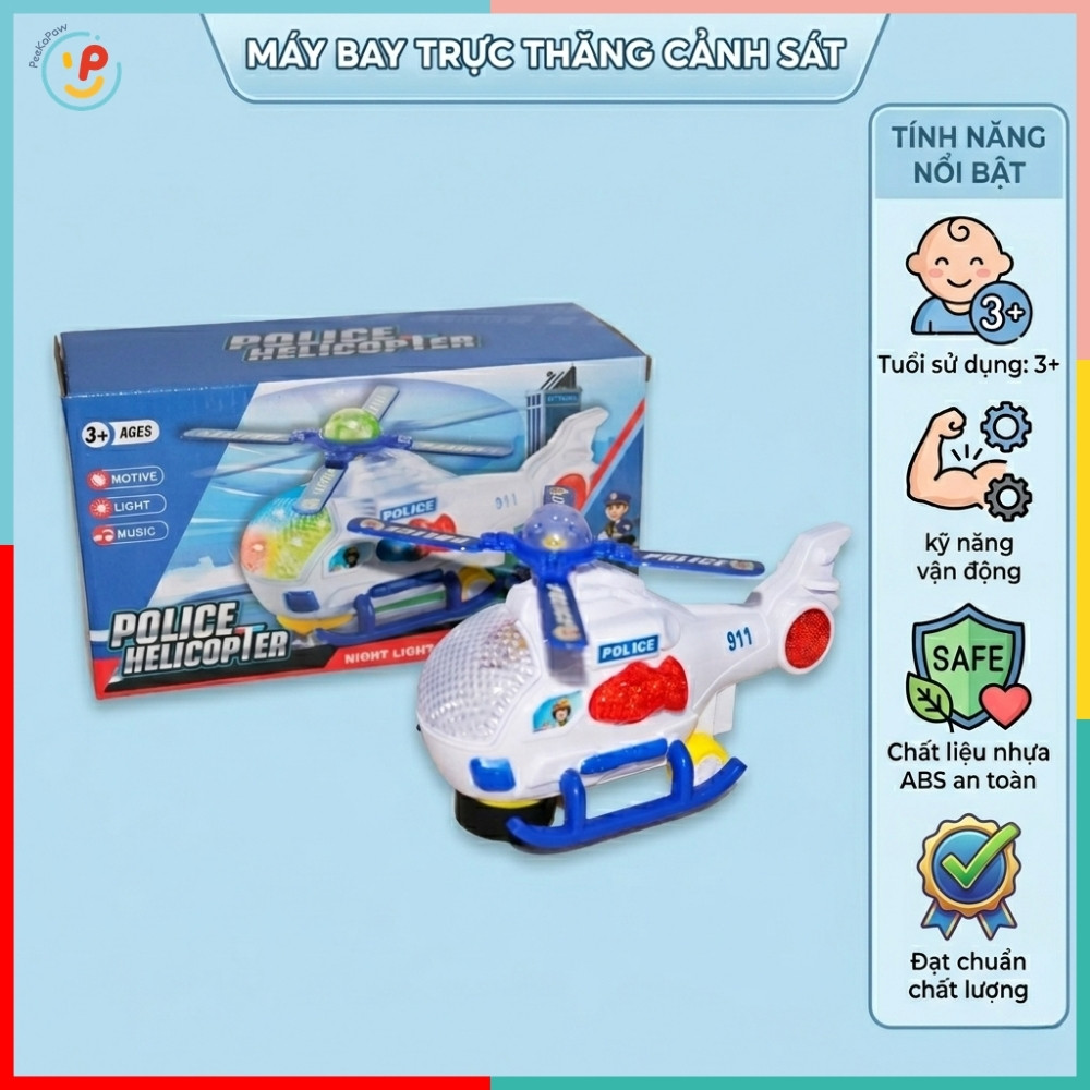 Máy Bay Trực Thăng Cảnh Sát Đồ Chơi 8641 Có Đèn Nhạc Xoay Cánh PeeKaPaw Toys
