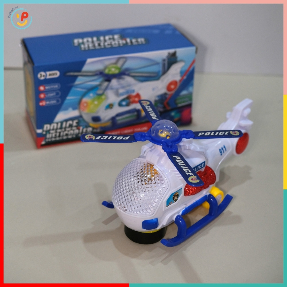 Máy Bay Trực Thăng Cảnh Sát Đồ Chơi 8641 Có Đèn Nhạc Xoay Cánh PeeKaPaw Toys