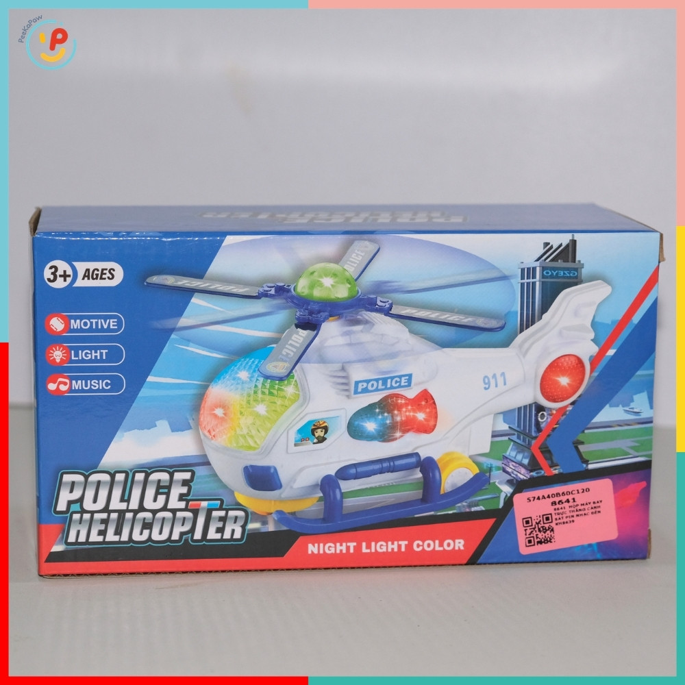 Máy Bay Trực Thăng Cảnh Sát Đồ Chơi 8641 Có Đèn Nhạc Xoay Cánh PeeKaPaw Toys