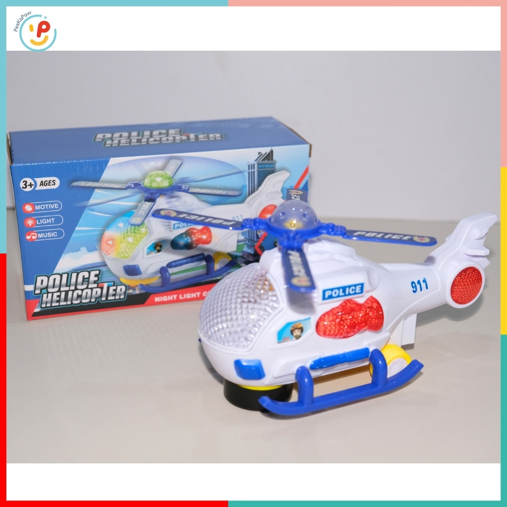 Máy Bay Trực Thăng Cảnh Sát Đồ Chơi 8641 Có Đèn Nhạc Xoay Cánh PeeKaPaw Toys