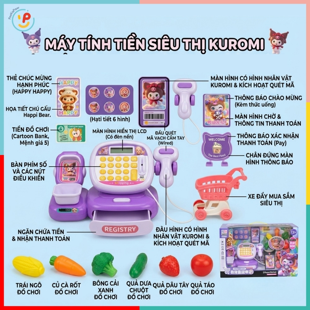 Đồ chơi siêu thị máy tính và phụ kiện Kuromi PeeKaPaw Toys