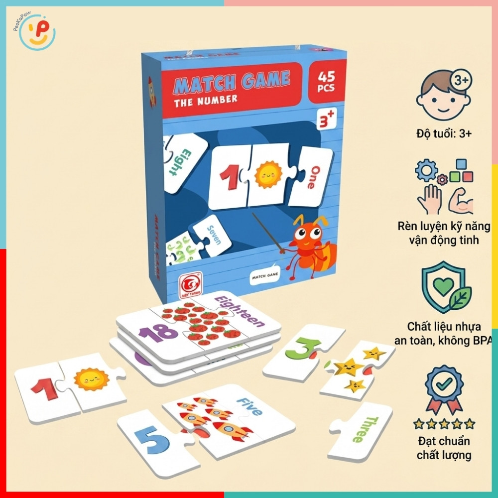 Đồ Chơi Ghép Hình Học Số Và Tiếng Anh Match Game 45 Chi Tiết Cho Bé PeeKaPaw Toys