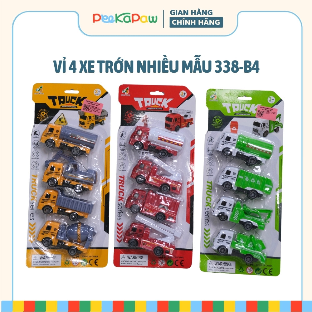 Vỉ 4 Xe Công Trình Xe Cứu Hỏa Xe Môi Trường Mini Chạy Trớn Cho Bé XY328-B4 PeeKaPaw Toys