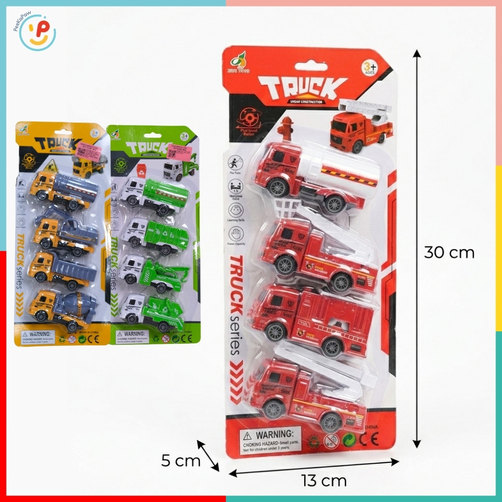 Vỉ 4 Xe Công Trình Xe Cứu Hỏa Xe Môi Trường Mini Chạy Trớn Cho Bé XY328-B4 PeeKaPaw Toys