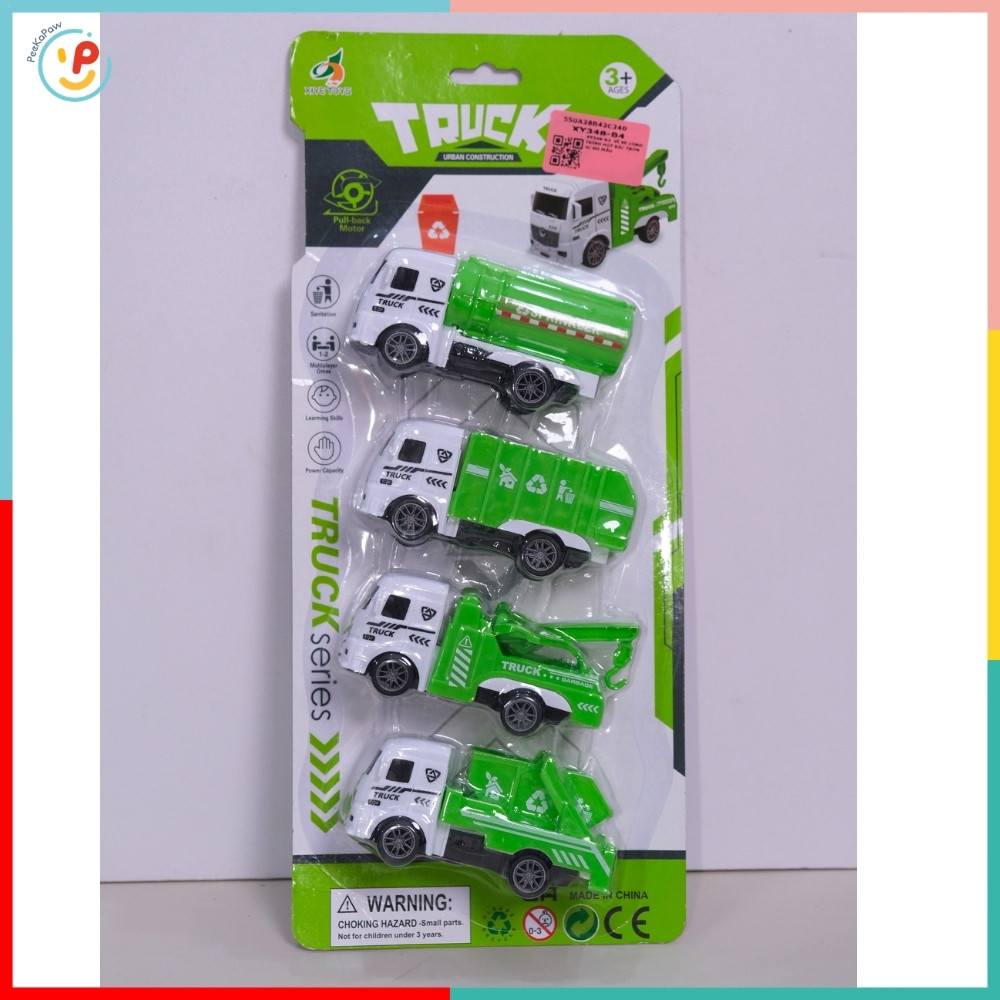 Vỉ 4 Xe Công Trình Xe Cứu Hỏa Xe Môi Trường Mini Chạy Trớn Cho Bé XY328-B4 PeeKaPaw Toys
