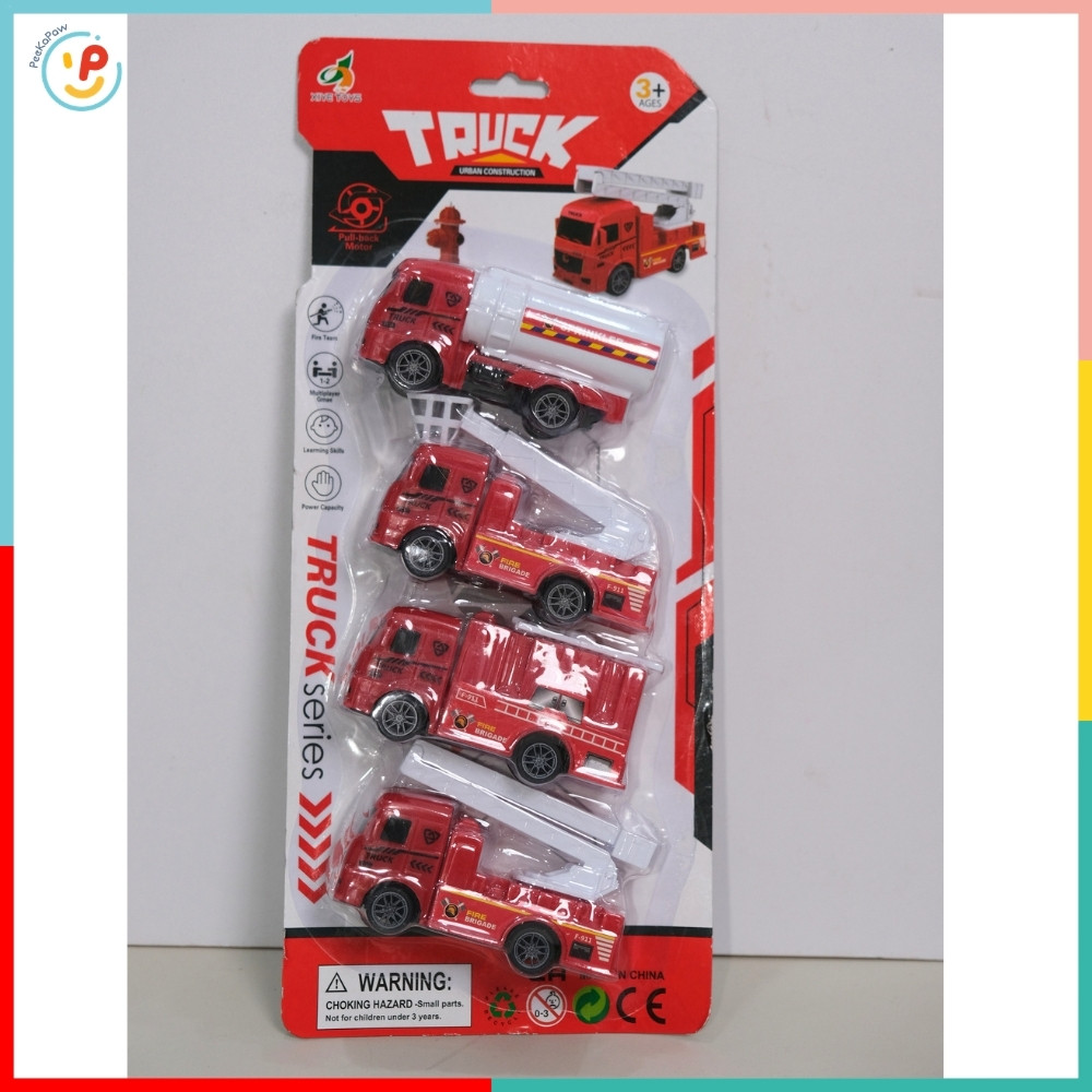 Vỉ 4 Xe Công Trình Xe Cứu Hỏa Xe Môi Trường Mini Chạy Trớn Cho Bé XY328-B4 PeeKaPaw Toys