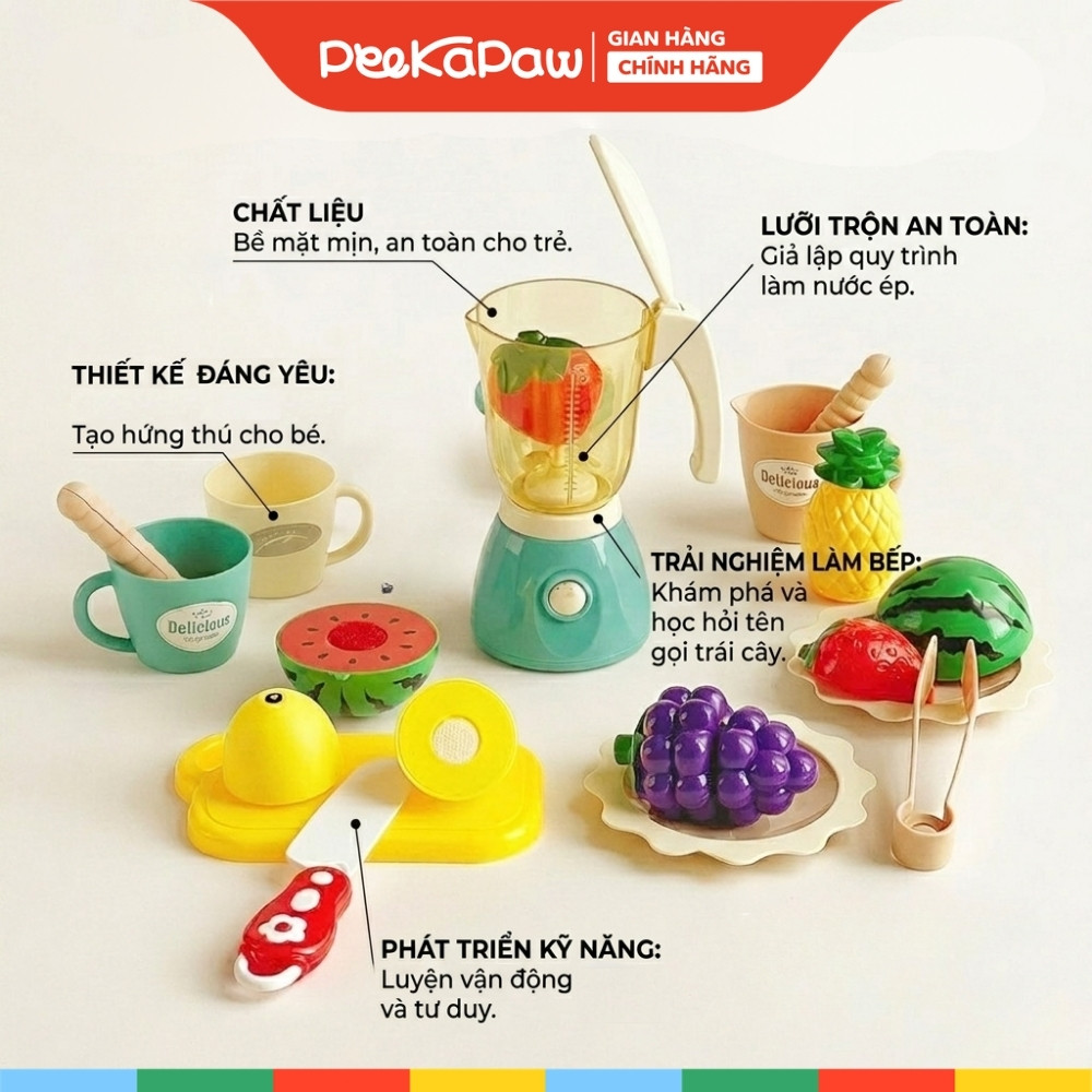 Đồ Chơi Máy Xay Sinh Tố Dùng Pin Xoay Được 328-1 Kitchen Juice Shop PeeKaPaw Toys