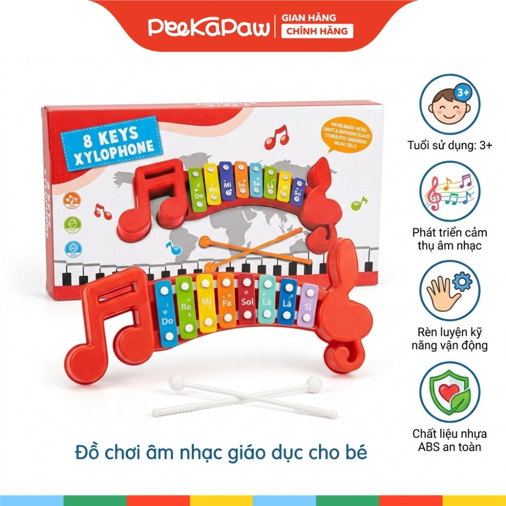 Đàn Gõ 8 Phím Hình Nốt Nhạc Đỏ Đồ Chơi Âm Nhạc Cho Bé 978-4 PeeKaPaw Toys