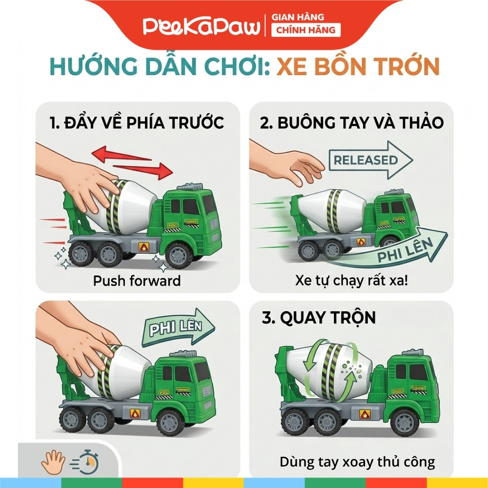 Xe Bồn Trộn Bê Tông Đồ Chơi Xe Mô Hình Chạy Trớn HY326-56 PeeKaPaw Toys