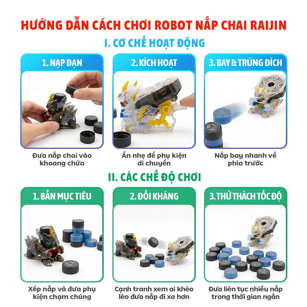 Đồ Chơi Lắp Ráp Robot Phóng Nắp Chai Fujin Raijin PeeKaPaw Toys
