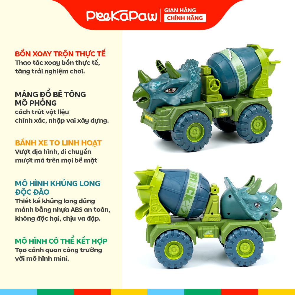 Xe Bồn Đầu Khủng Long Chạy Trớn 30cm 733-532 PeeKaPaw Toys