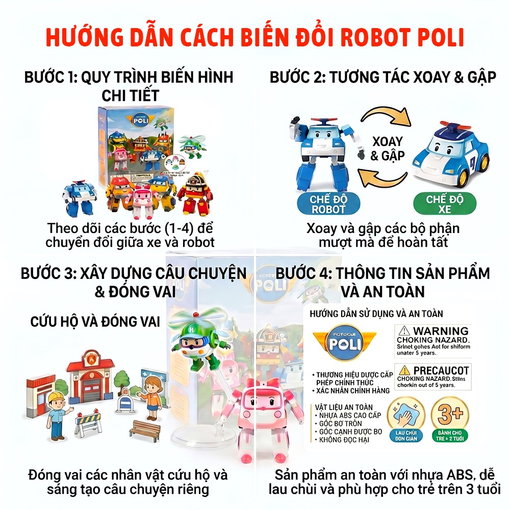 Robot Poli biến hình 2 trong 1 mô hình xe thành robot 83168 PeeKaPaw Toys