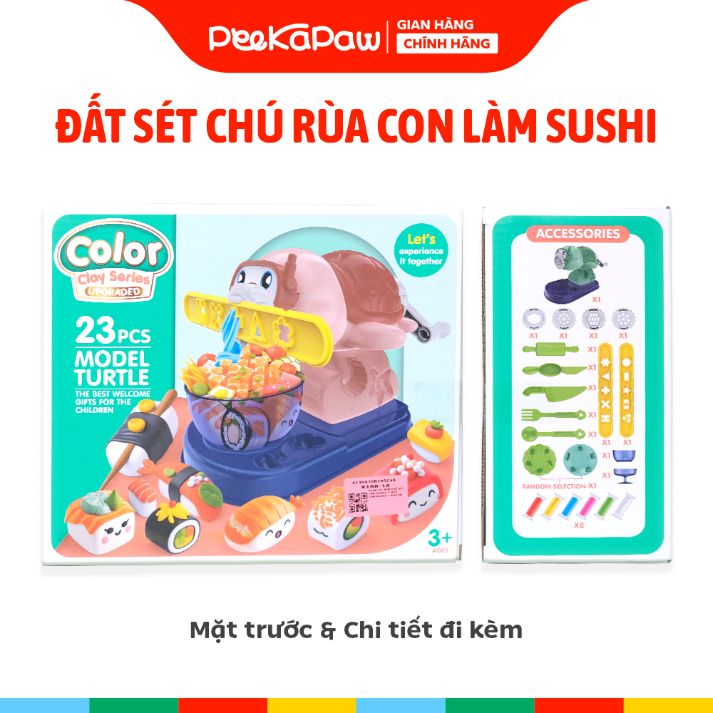 Đồ chơi nặn đất sét máy làm suhsi chú Rùa con 168-16 PeeKaPaw Toys