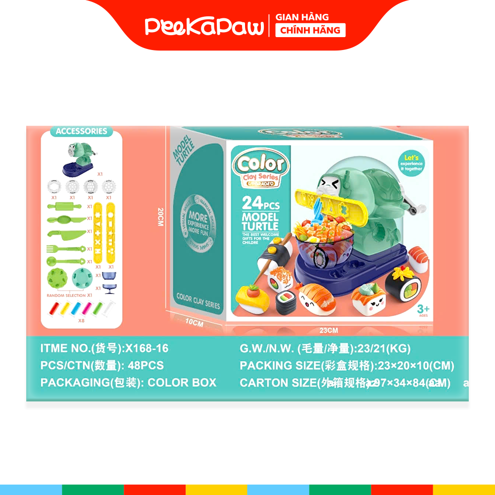 Đồ chơi nặn đất sét máy làm suhsi chú Rùa con 168-16 PeeKaPaw Toys