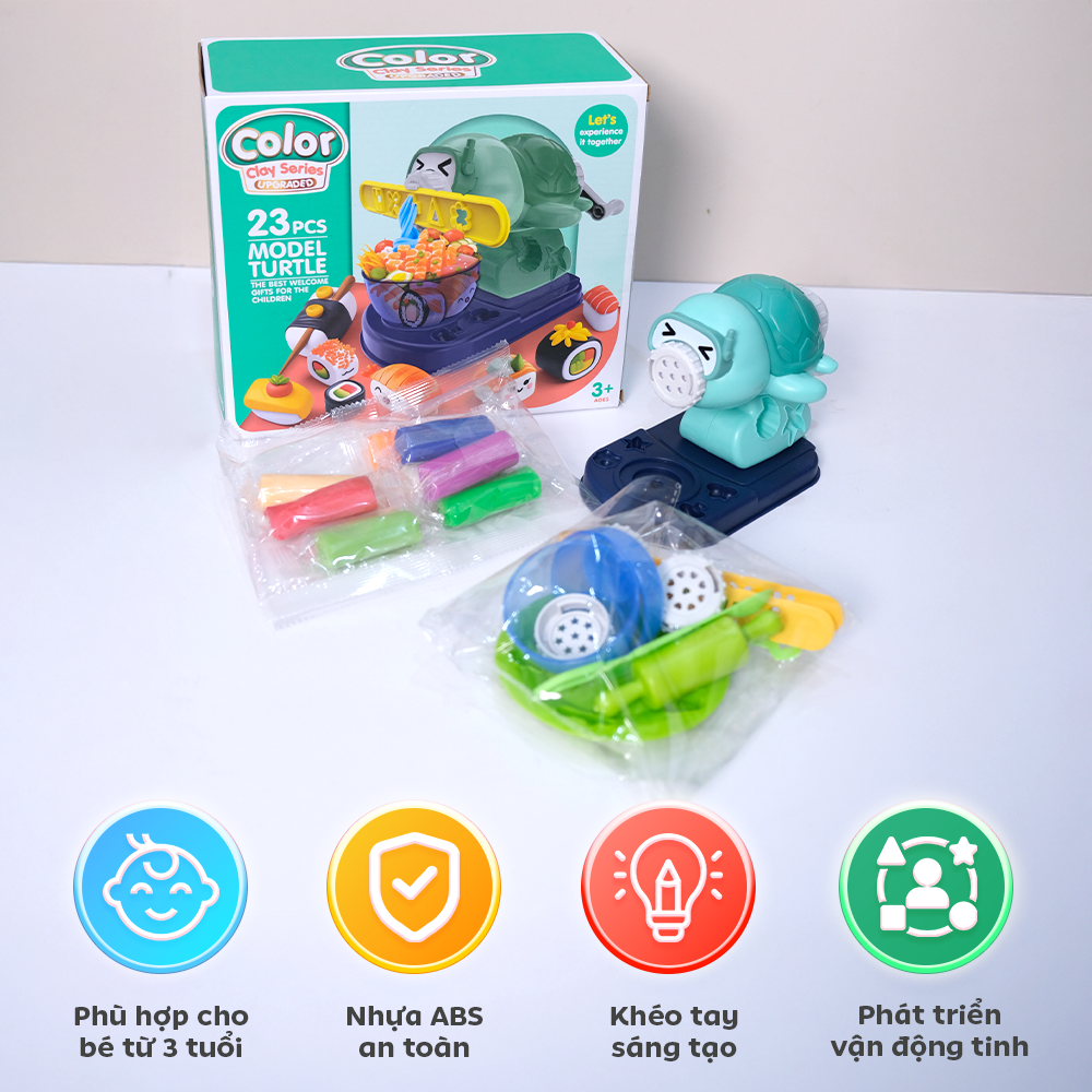 Đồ chơi nặn đất sét máy làm suhsi chú Rùa con 168-16 PeeKaPaw Toys