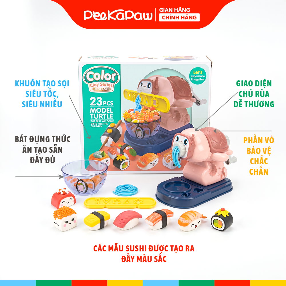 Đồ chơi nặn đất sét máy làm suhsi chú Rùa con 168-16 PeeKaPaw Toys