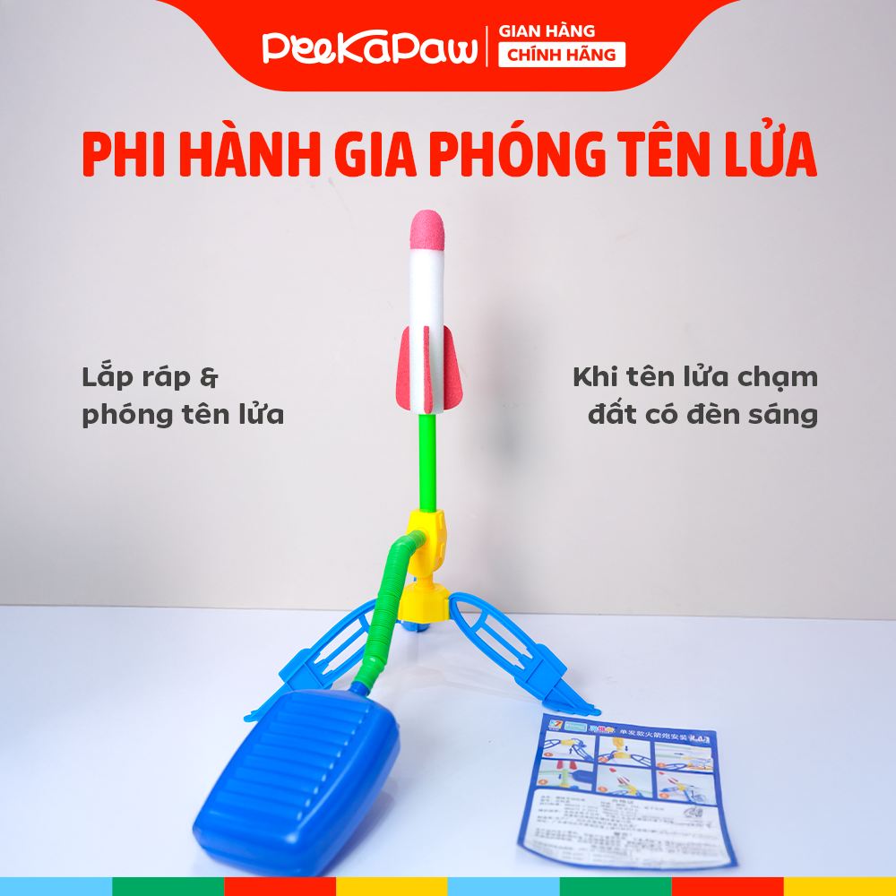 Phi hành gia phóng tên lửa đạp chân bay cao có đèn cho bé 3 tuổi PeeKaPaw Toys