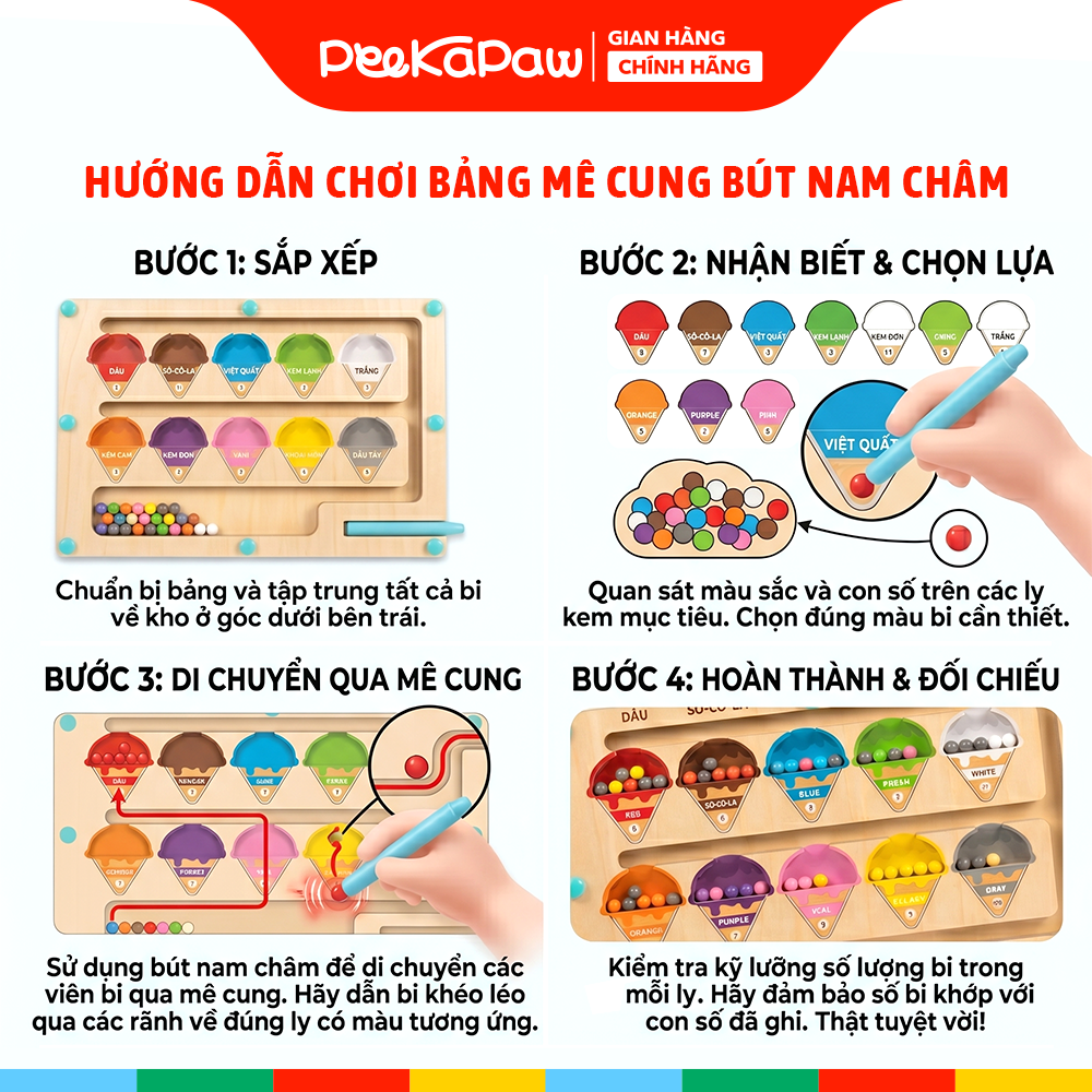 Bảng Mê Cung Bút Nam Châm Gỗ Montessori Đồ Chơi Bận Rộn PeeKaPaw Toys