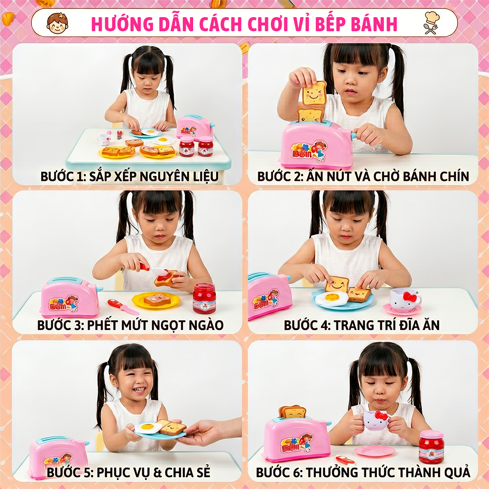Vỉ bếp nướng bánh sandwich Kitty đồ chơi nấu ăn mini cho bé từ 3 tuổi 1368-35 PeeKaPaw Toys