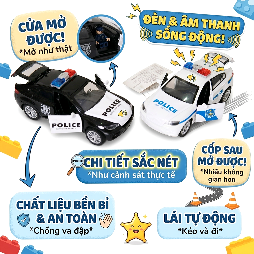 Xe cảnh sát hợp kim chạy trớn NX200 có đèn âm thanh PeeKaPaw Toys