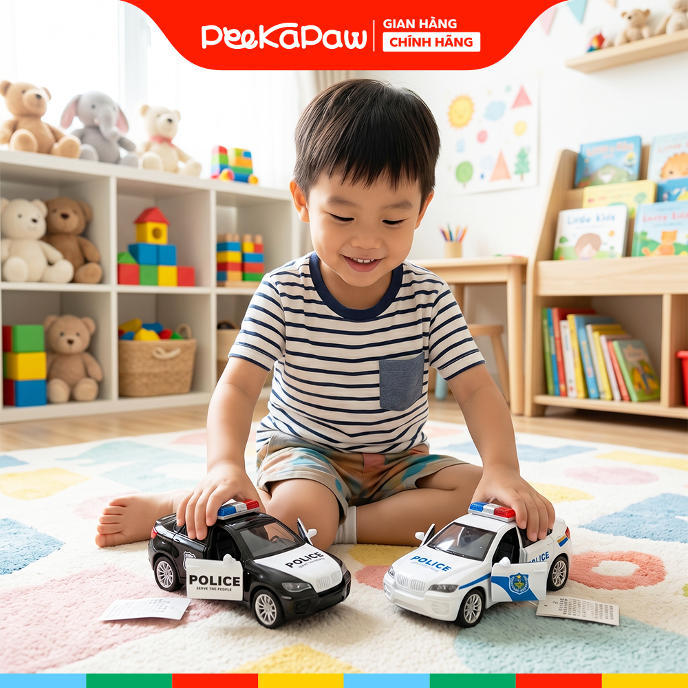 Xe cảnh sát hợp kim chạy trớn NX200 có đèn âm thanh PeeKaPaw Toys